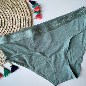 Victoria's Secret Logo Waist Pointelle Hiphugger Panty Sage Dust Large NEW